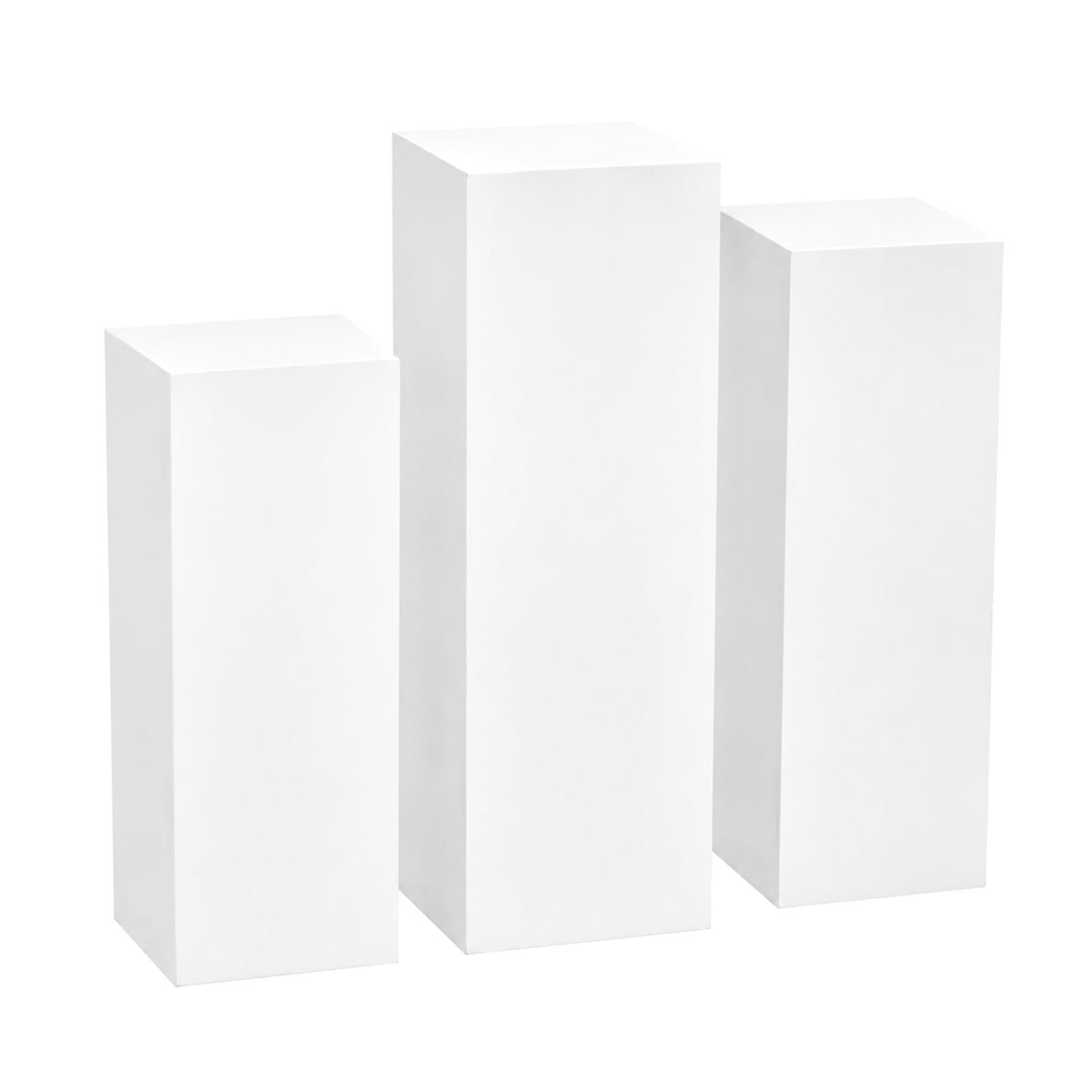 SwallowLiving 3PCS Metal White Display Pedestal Stand for Parties, Square Tall Pedestal Cake Stands Pillars for Wedding, Sculpture Display Stand Column Decoration