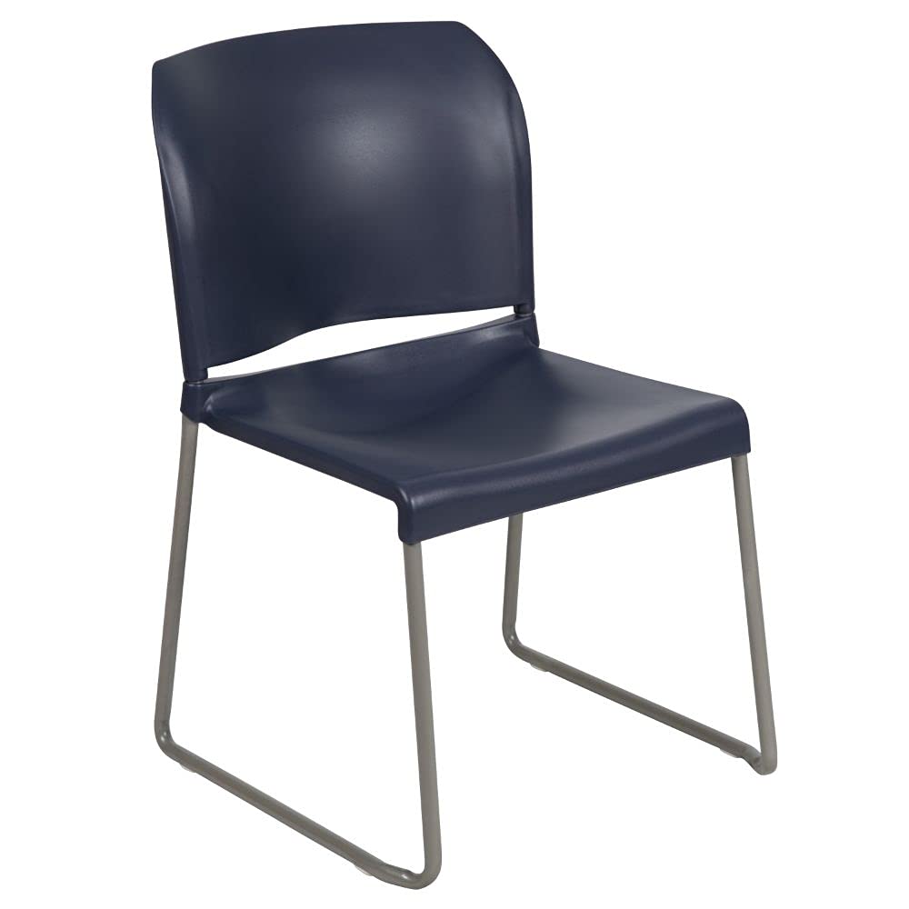 Flash Furniture HERCULES Series 880 lb. Capacity Navy Full Back Contoured Stack Chair with Gray Powder Coated Sled Base