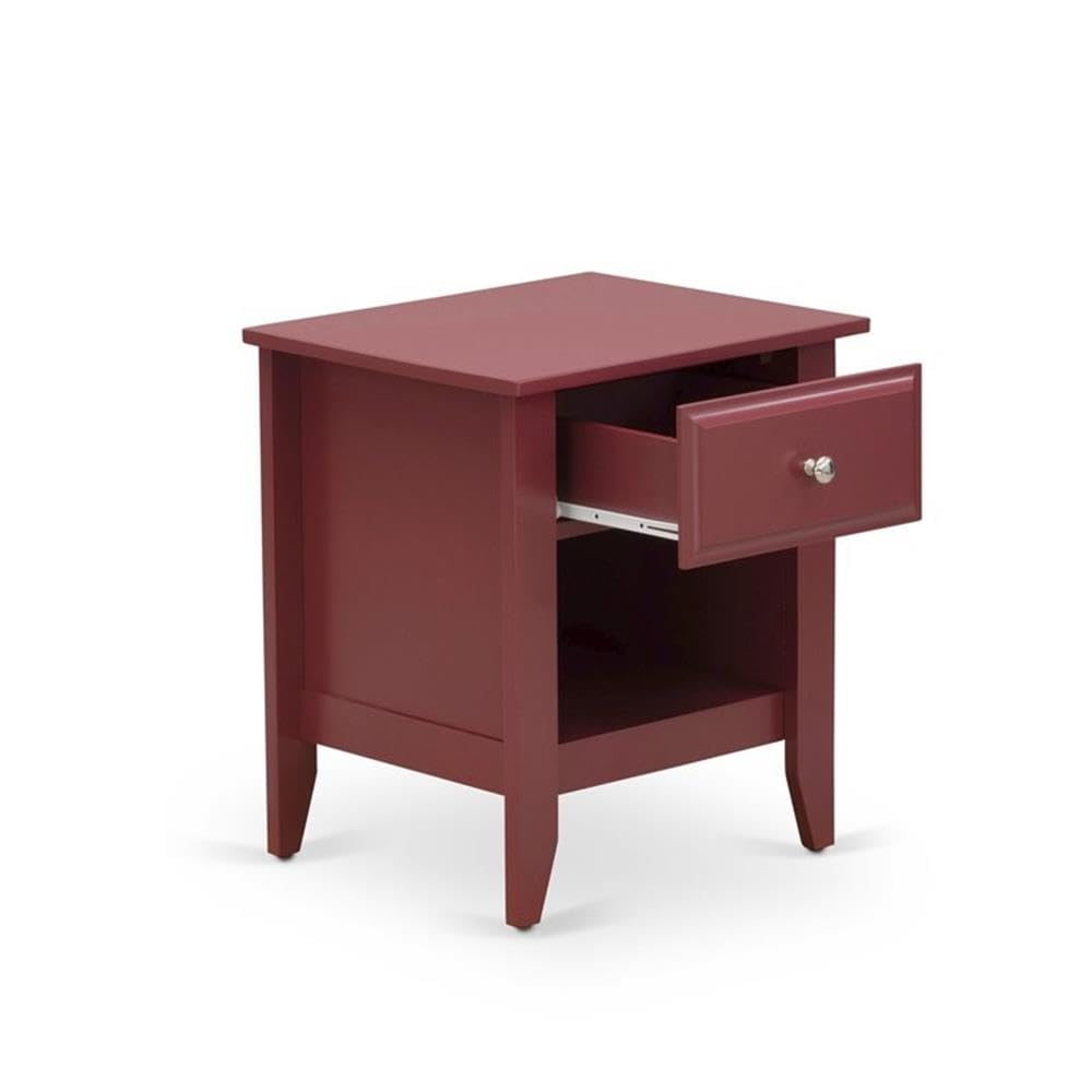 East West Furniture GA-13-ET Gallatin Nightstand - Rectangle Side Table with a Drawer for Bedroom, 18x21 Inch Inch, Burgundy