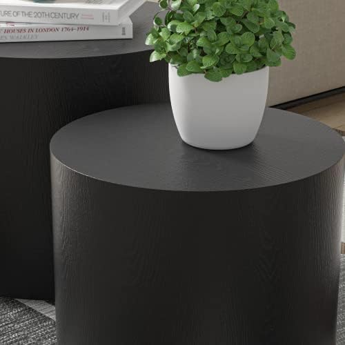 Small Coffee Table Nesting End Table Set of 2, Round Coffee Table Wood Side
