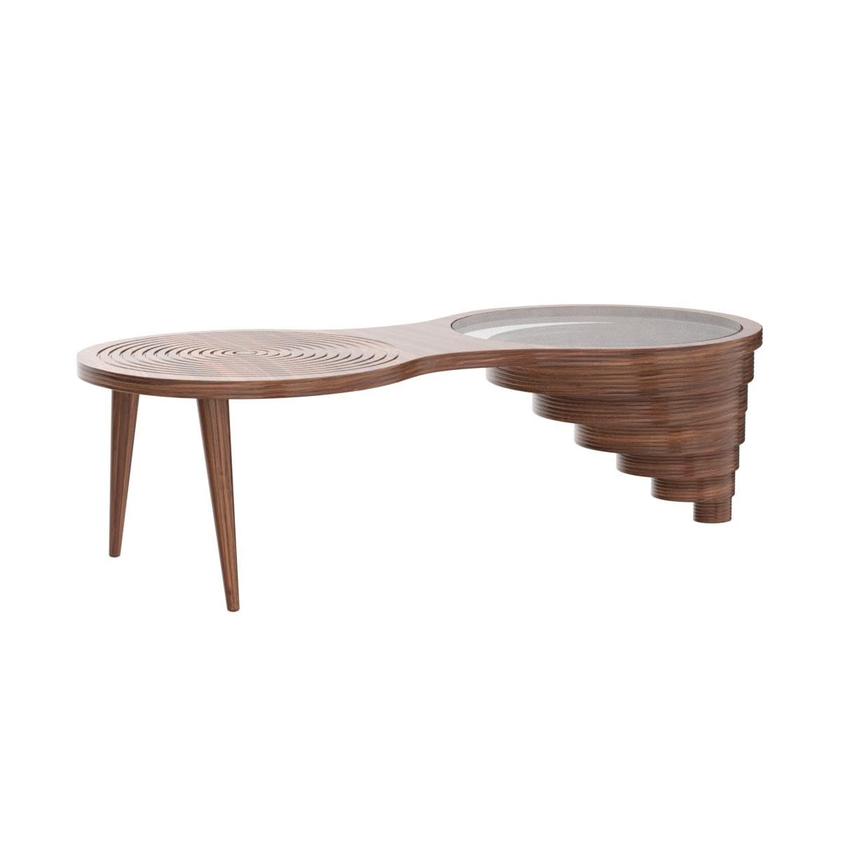 by Papella Design, Natural Walnut Veener Coffee Tables for Living Room, Rustic Table, Mesa De Centro para Sala, Center Table, Glass Table top, Walnut Color, (Relax)