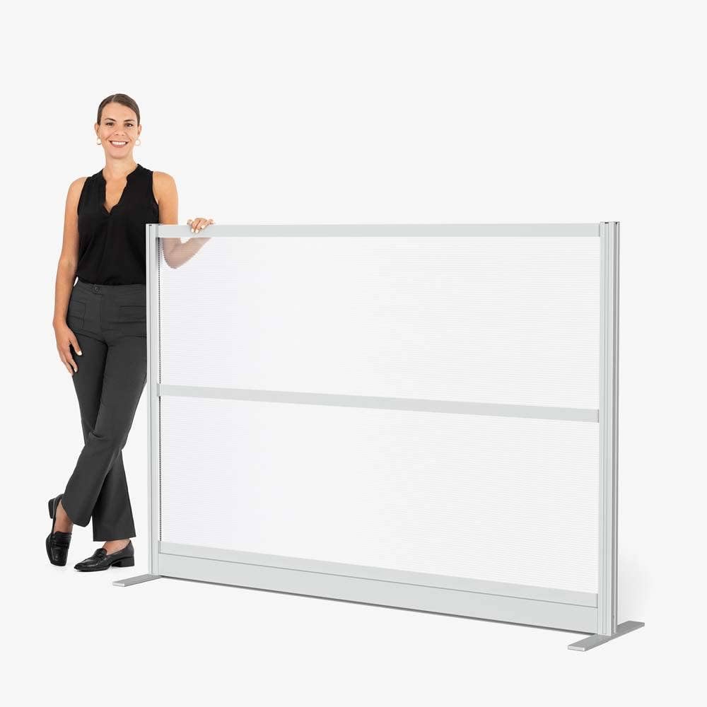 Luxor PPWL009 Modular Wall, 70"W x 48"H Corrugated Plastic Panel with Gray Frame, Lightweight Translucent Office Partition for Privacy, Freestanding and Reconfigurable Room Divider