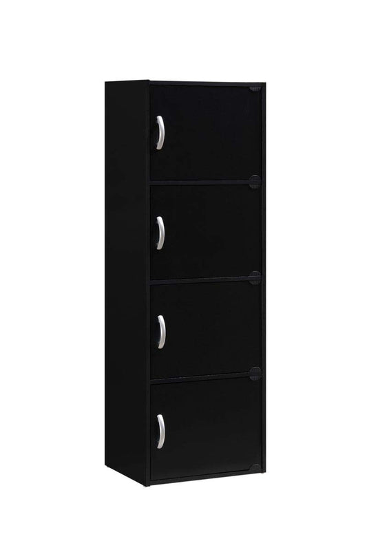 HODEDAH IMPORT 4-Shelf Bookcase Cabinet, Black