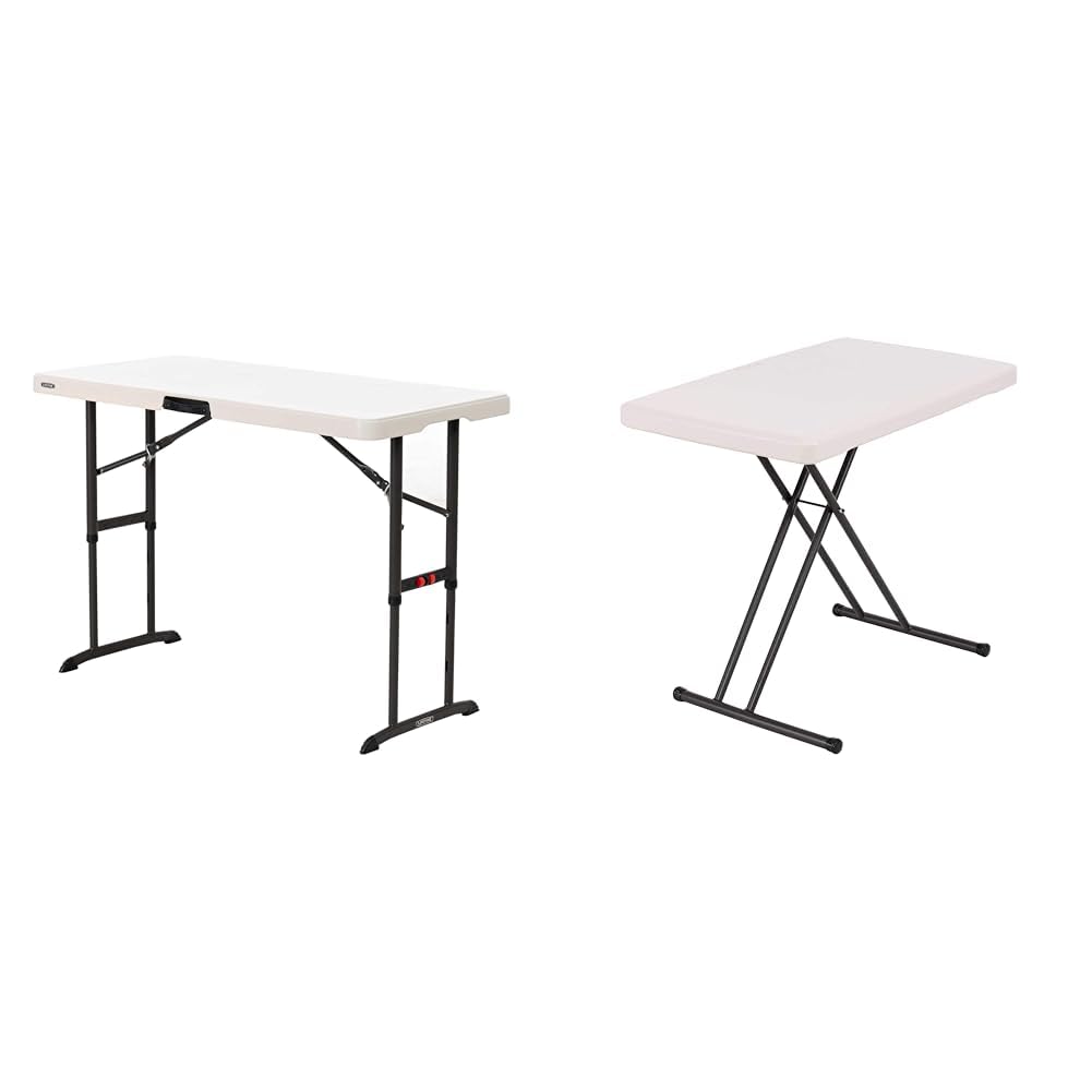 Lifetime 80387 4-Foot Commercial Folding Table and 30 Inch Adjustable Folding Laptop TV Tray, Almond