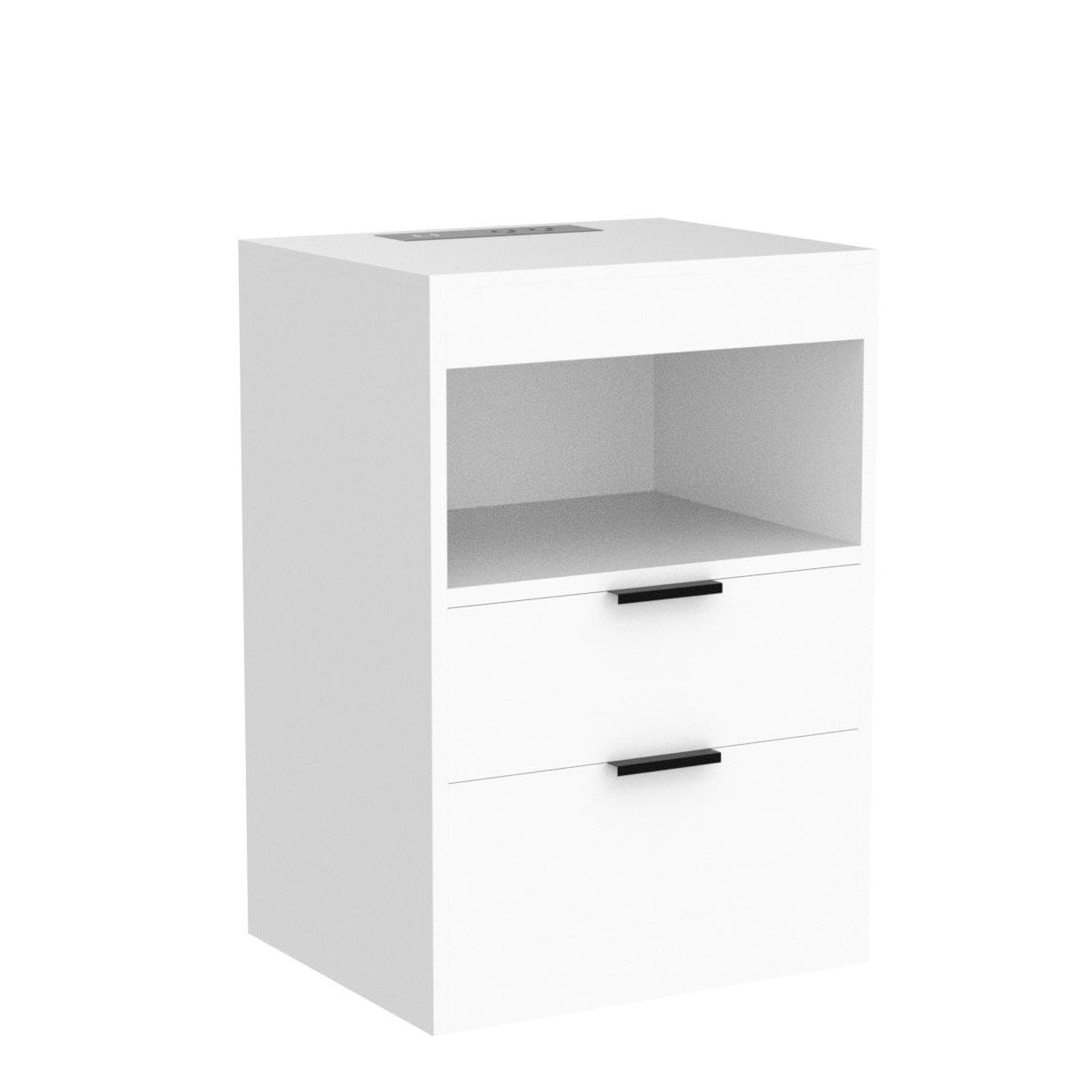 Yusong Night Stand, Bedside Table, LED Nightstand with Charging Station, Modern Night Stand, Wood Sofa Couch End Side Table with 2 Pull-Out Shelf (White 001)