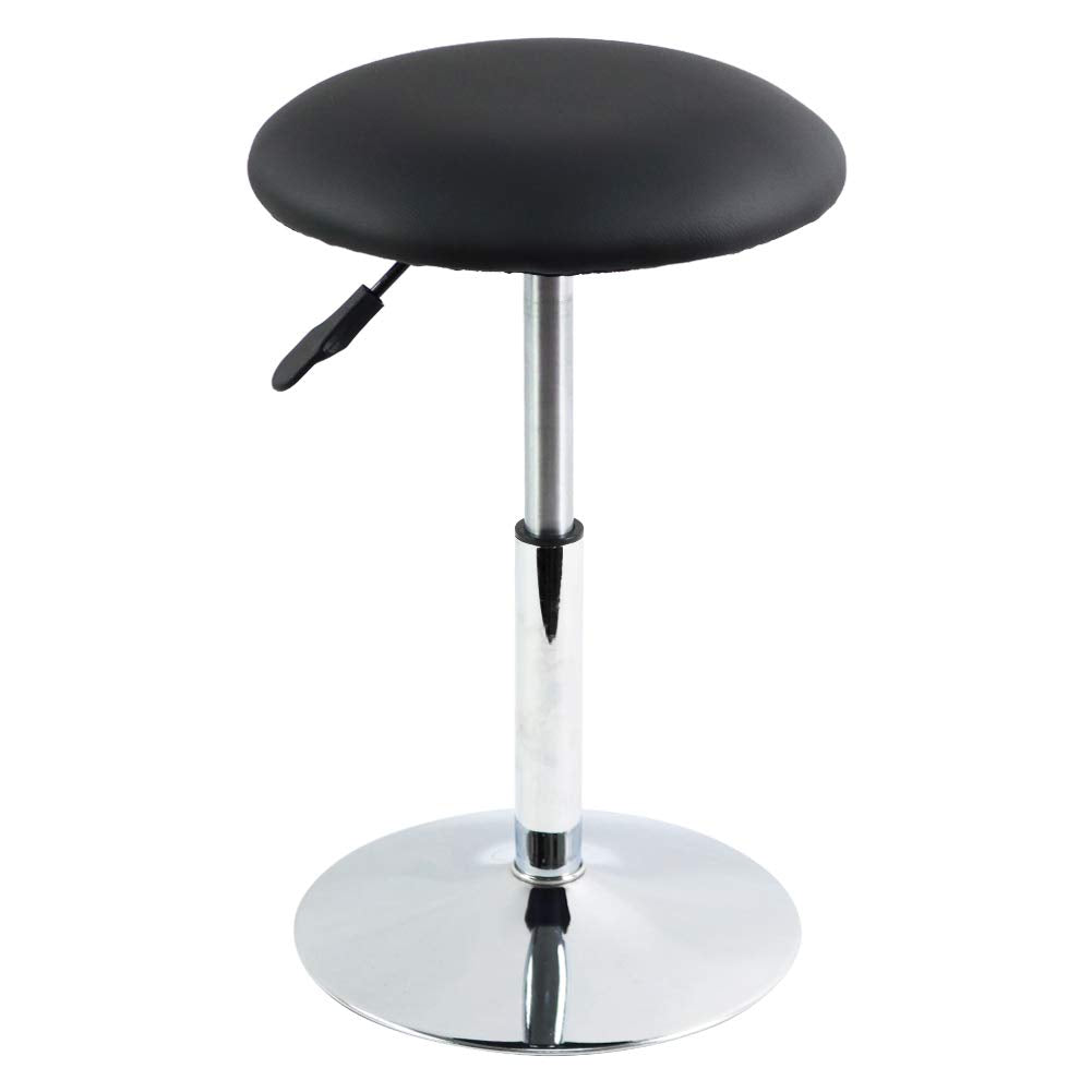 FURWOO Short Round Spa Stool Height Adjustable Swivel Bench for Bedroom Living Room Black PU Leather