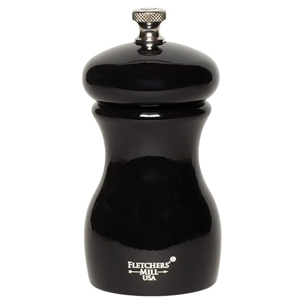 Fletchers' Mill Marsala Collection Pepper Mill, Black - 4 Inch, Adjustable Coarseness Fine to Coarse, MADE IN U.S.A.