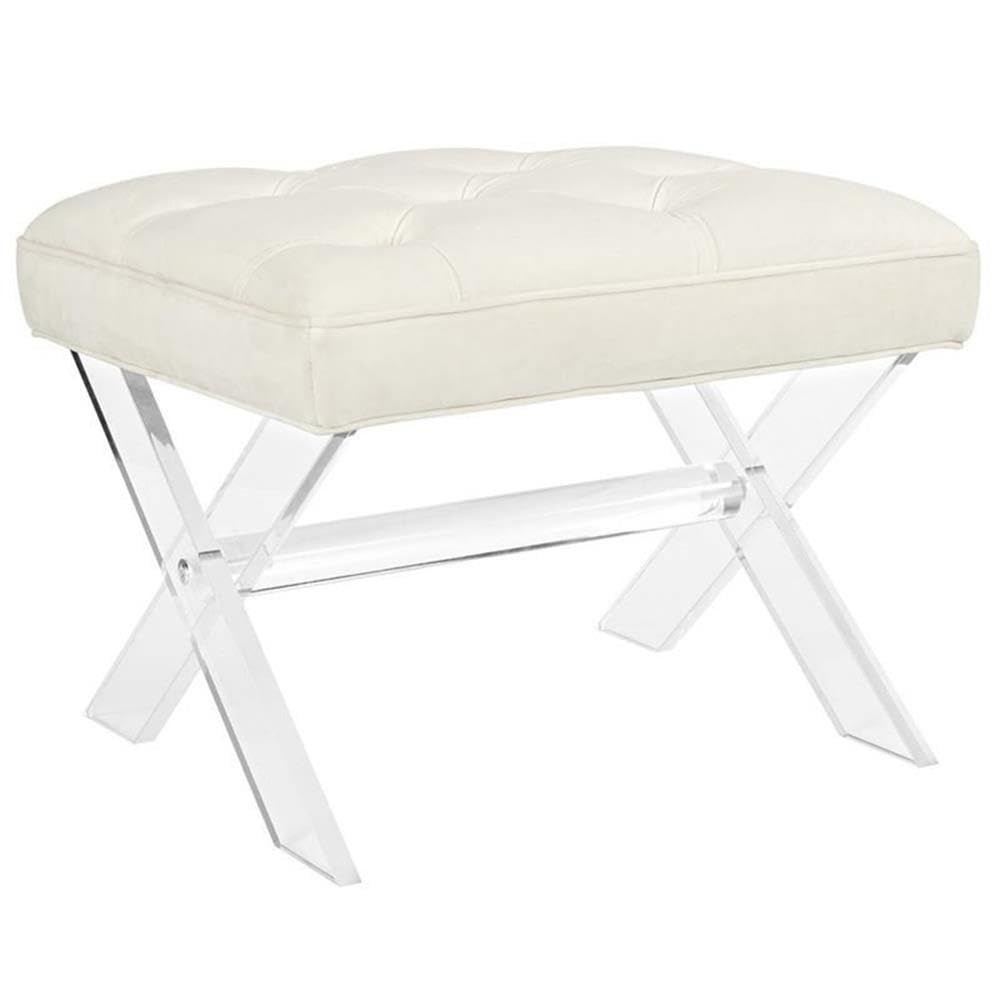 Modway Swift Acrylic X-Base Entryway Modern Bench With Tufted Fabric Upholstery in Ivory