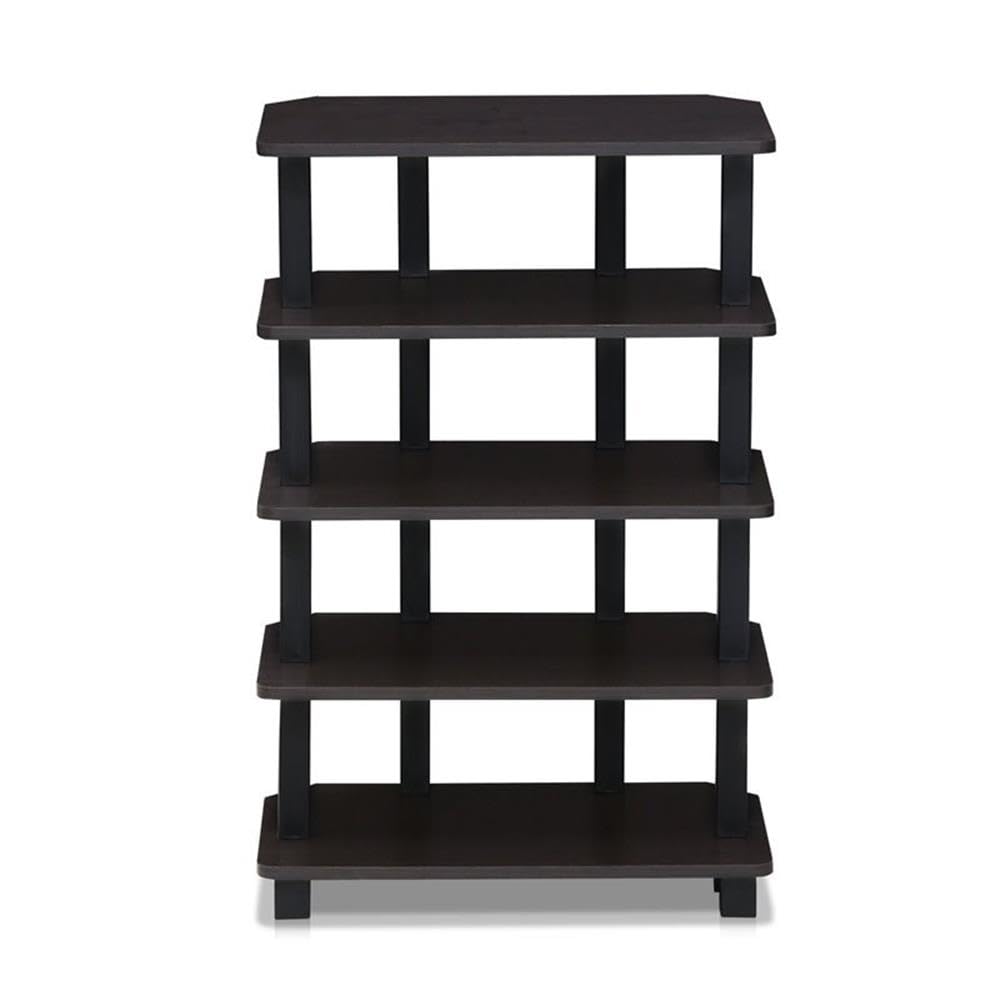 Furinno Turn-N-Tube Storage Shelves, 5-Tier Book Shelf, Corner Shelf, Toolless Open Shelves, for Organization and Storage, Living Room, Garage, Home Office, Espresso