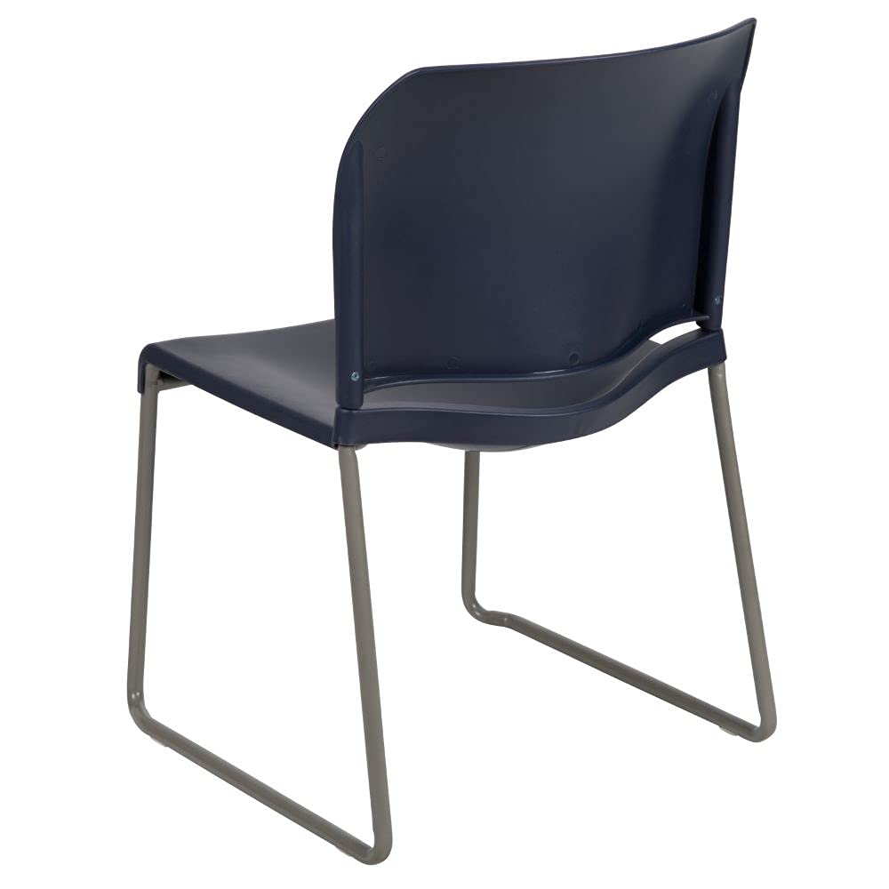 Flash Furniture HERCULES Series 880 lb. Capacity Navy Full Back Contoured Stack Chair with Gray Powder Coated Sled Base