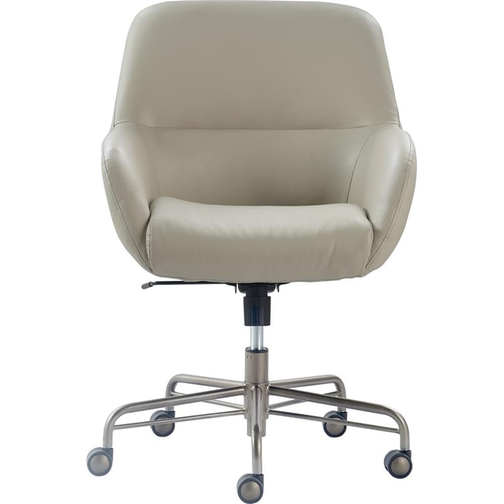 Tommy Hilfiger Forester Luxury Bonded Leather Home Office Chair, Modern Round Swivel Accent Seating with Arms, Adjustable Height and Recline, Cream