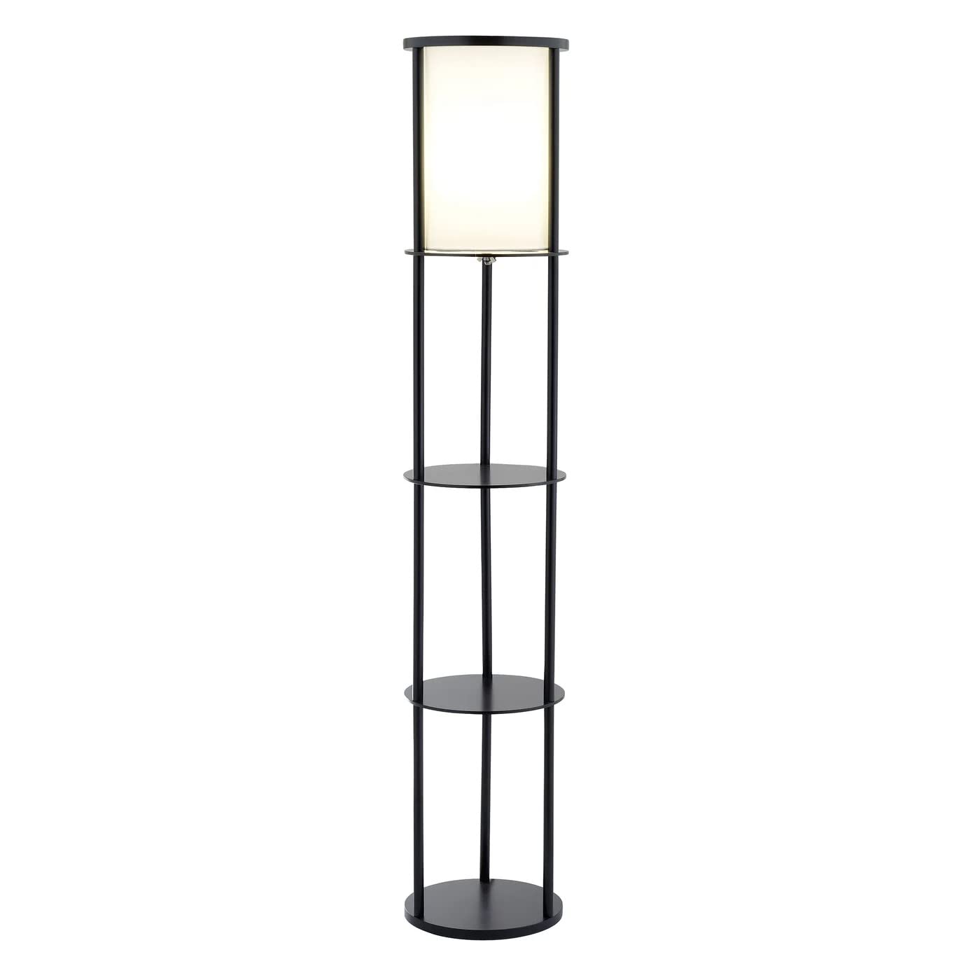 Adesso 3117-01 Stewart 62.5" Round Floor Lamp – Lighting Fixture with Storage Shelves, Smart Switch Compatibility Lamp. Home Decor Accessories,Black Base Finish