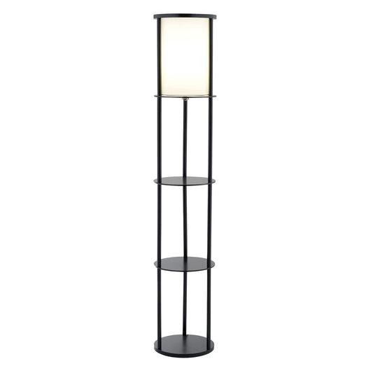 Adesso 3117-01 Stewart 62.5" Round Floor Lamp – Lighting Fixture with Storage Shelves, Smart Switch Compatibility Lamp. Home Decor Accessories,Black Base Finish