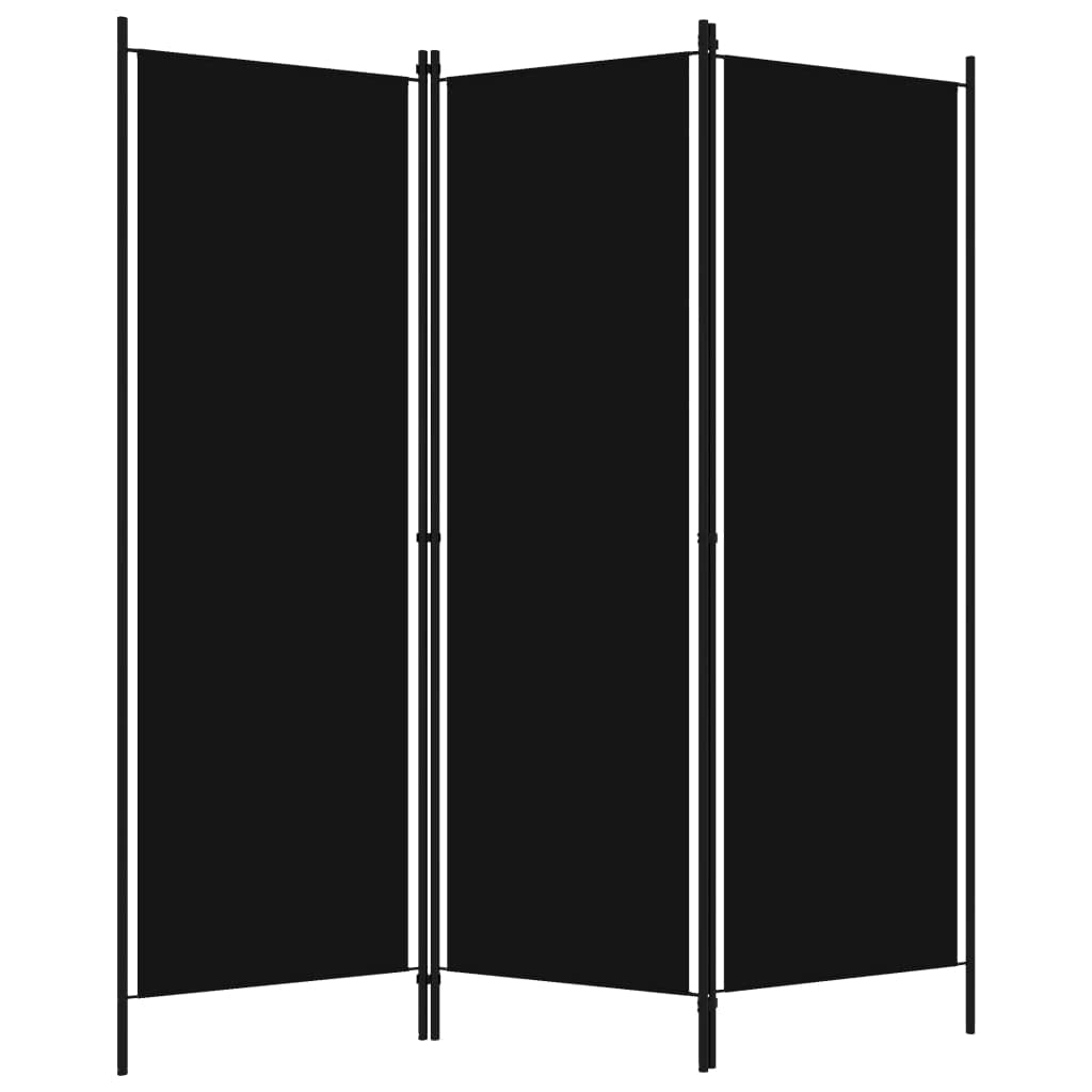 3-Panel Folding Room Divider Black, 59.1x70.9 Inches, Freestanding Privacy Screen with Powder-Coated Iron Frame and Fabric Panels for Bedroom