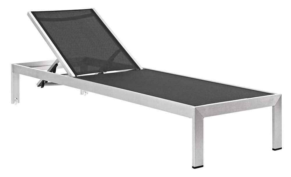 Modway Shore Outdoor Patio Chaise Aluminum Chair (Set of 2), Silver/Black, 2 Mesh Chaise