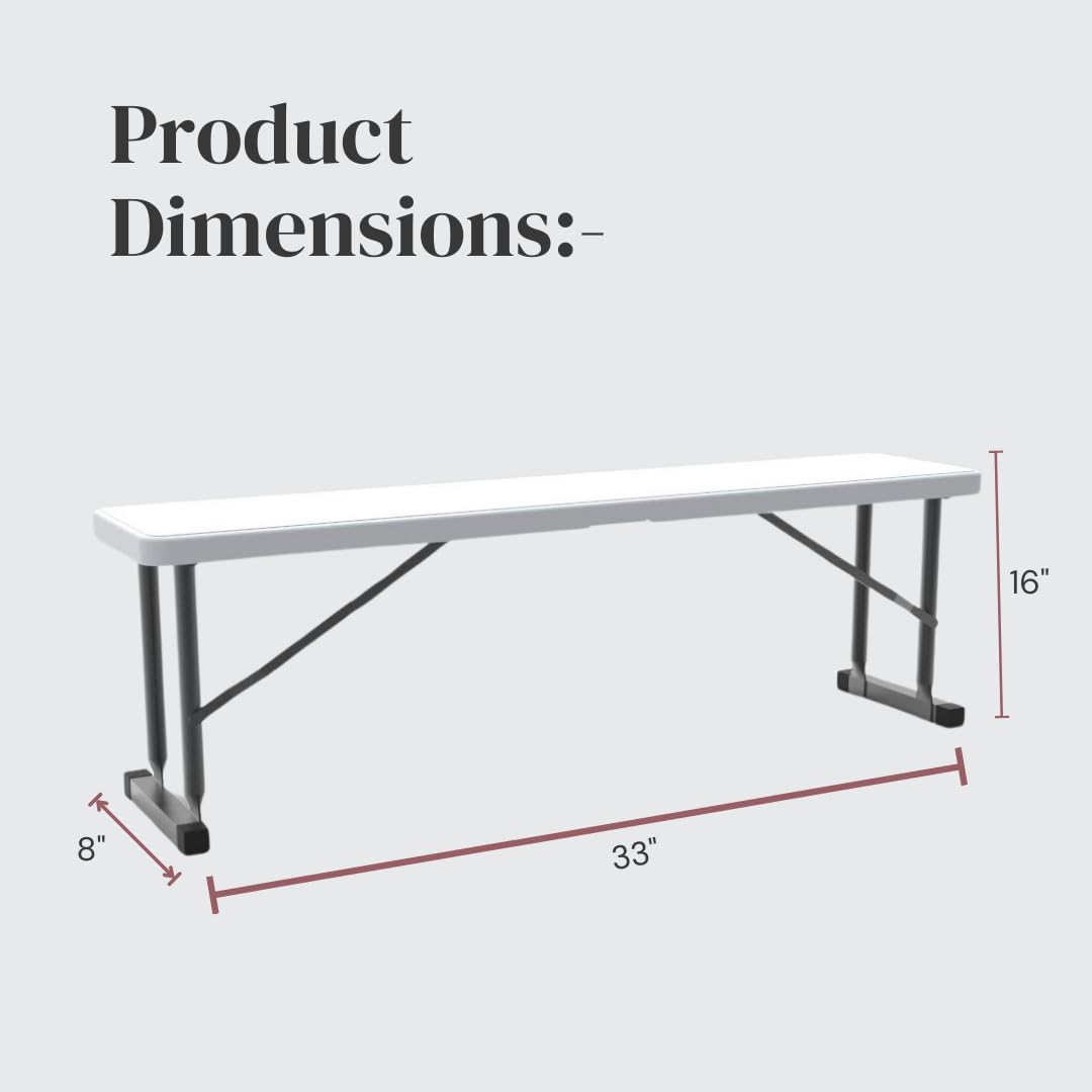 New Home Era 2.75ft Plastic Folding Bench – Lightweight and Portable White Resin with Durable Steel Frame, 33”x8”x16” - (Pack of 1, White, 2.75 Feet)