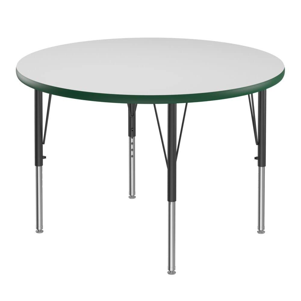 Correll 36" Round Classroom Activity Table, Height Adjustable (19"-29") Markerboard/Dry Erase Durable High Pressure Top, Green Edge, Black/Chrome Legs, School Furniture, Made in The USA