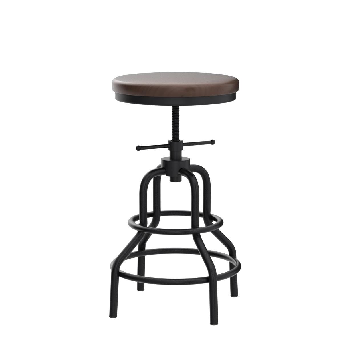 LOKKHAN Vintage Industrial Bar Stool - Rustic Swivel - Round Wood Metal - Kitchen Counter Height Adjustable - Pipe Stool - Cast Steel - 20-27 Inch (Set of 2)