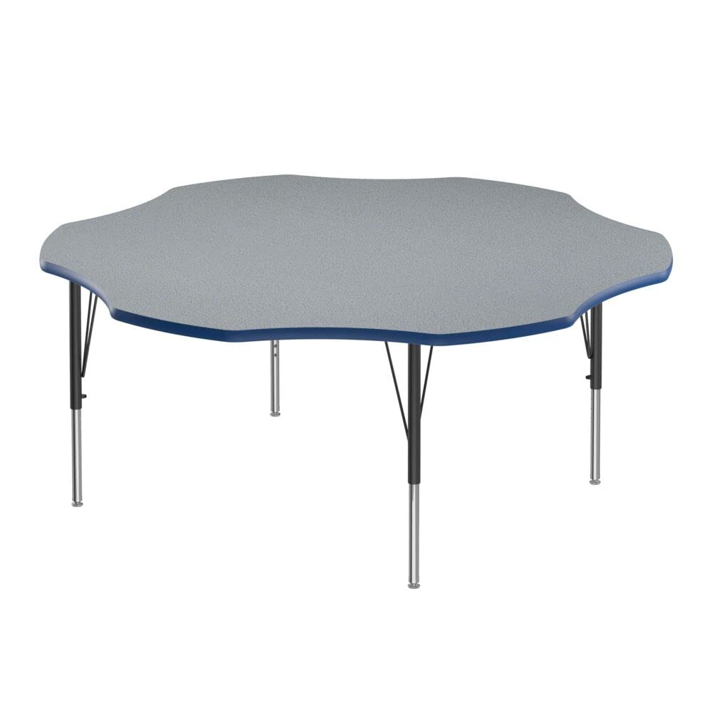 Correll 60" Flower Shaped Classroom Activity Table, Height Adjustable (19"-29") Gray Granite Top, Blue Edge, Durable High Pressure Laminate, Black/Chrome Base, School Furniture, Made in The USA