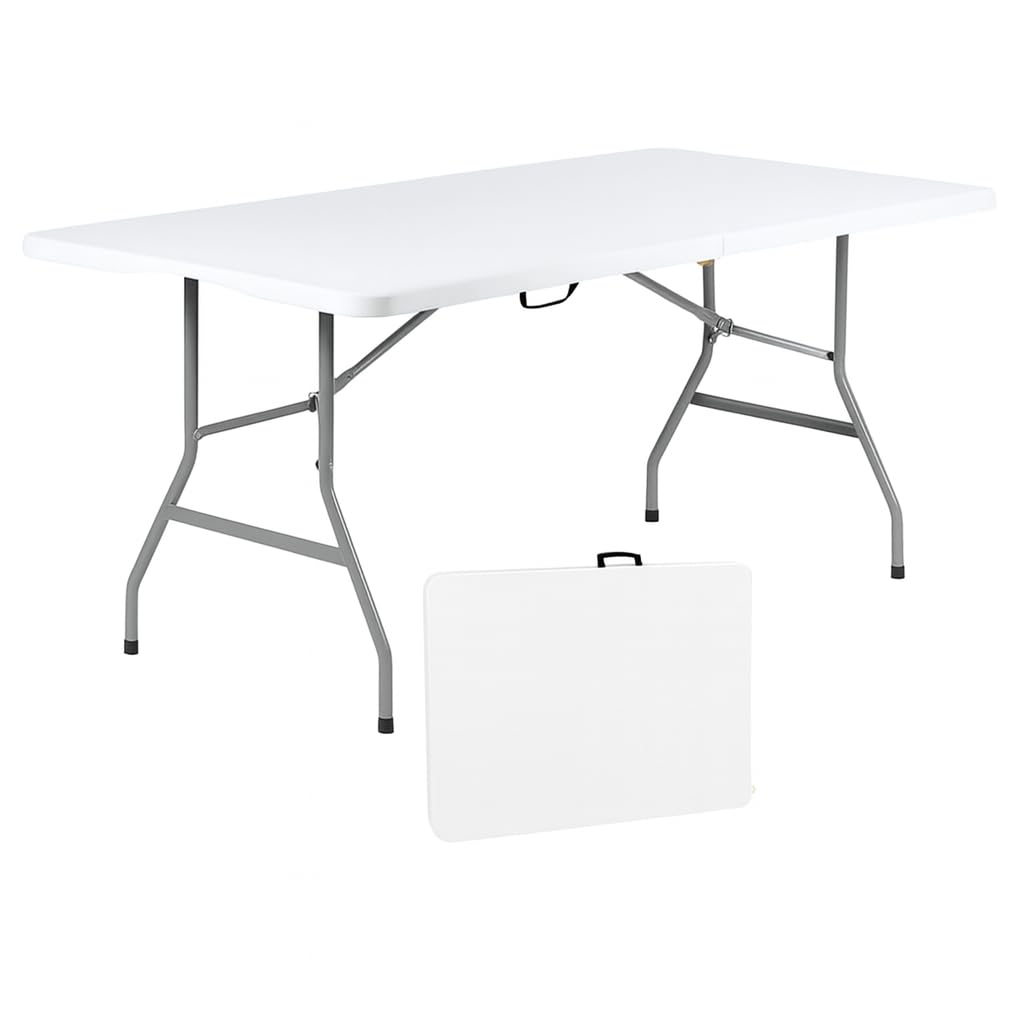 +gardenlife Folding Table 6ft | Heavy Duty Plastic Event Table with Carrying Handle | No Assembly Required | Portable with Side Lock | Powder-Coated Steel Legs