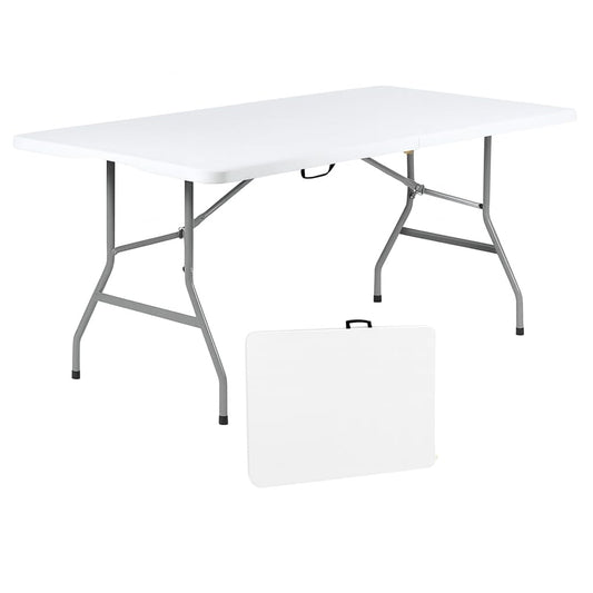 +gardenlife Folding Table 6ft | Heavy Duty Plastic Event Table with Carrying Handle | No Assembly Required | Portable with Side Lock | Powder-Coated Steel Legs