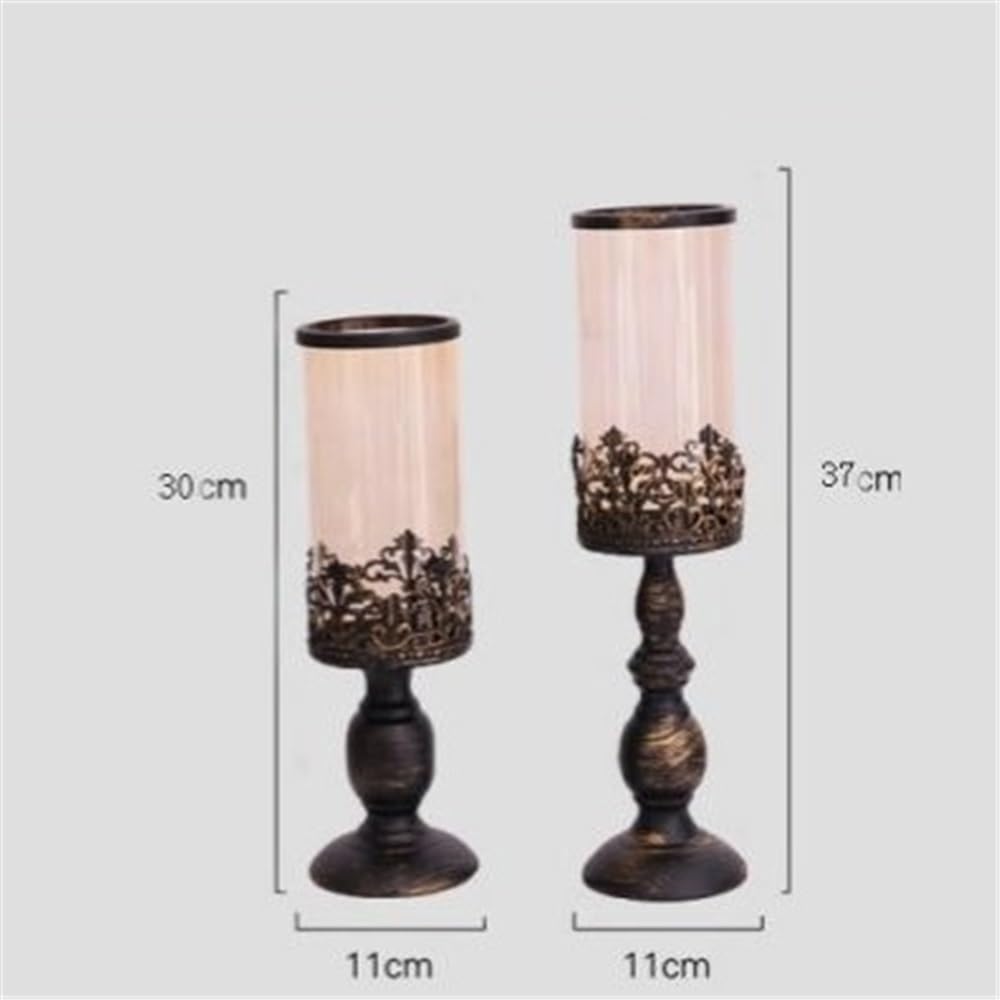 YUHUAWF Candle Holderss Retro Old Candlestick Home Living Room Porch Glass Ornaments Wedding Decoration Candle Holder Decorative Candlestick(Large)