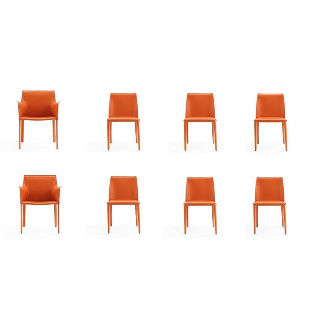 Manhattan Comfort Paris 8-Piece Leather Dining Chair and Armchair Set, Upholstered in Luxurious Saddle Material, Metal Frame, Ideal for Industrial and Coastal Homes, No Assembly, Coral