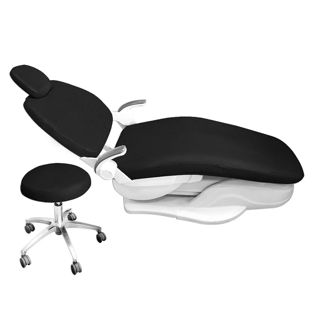 FRITKSP Dental Chair Covers Leather Waterproof Protection, PU Leather 4Pcs/Set Dental Chair Seat Cover (Black)