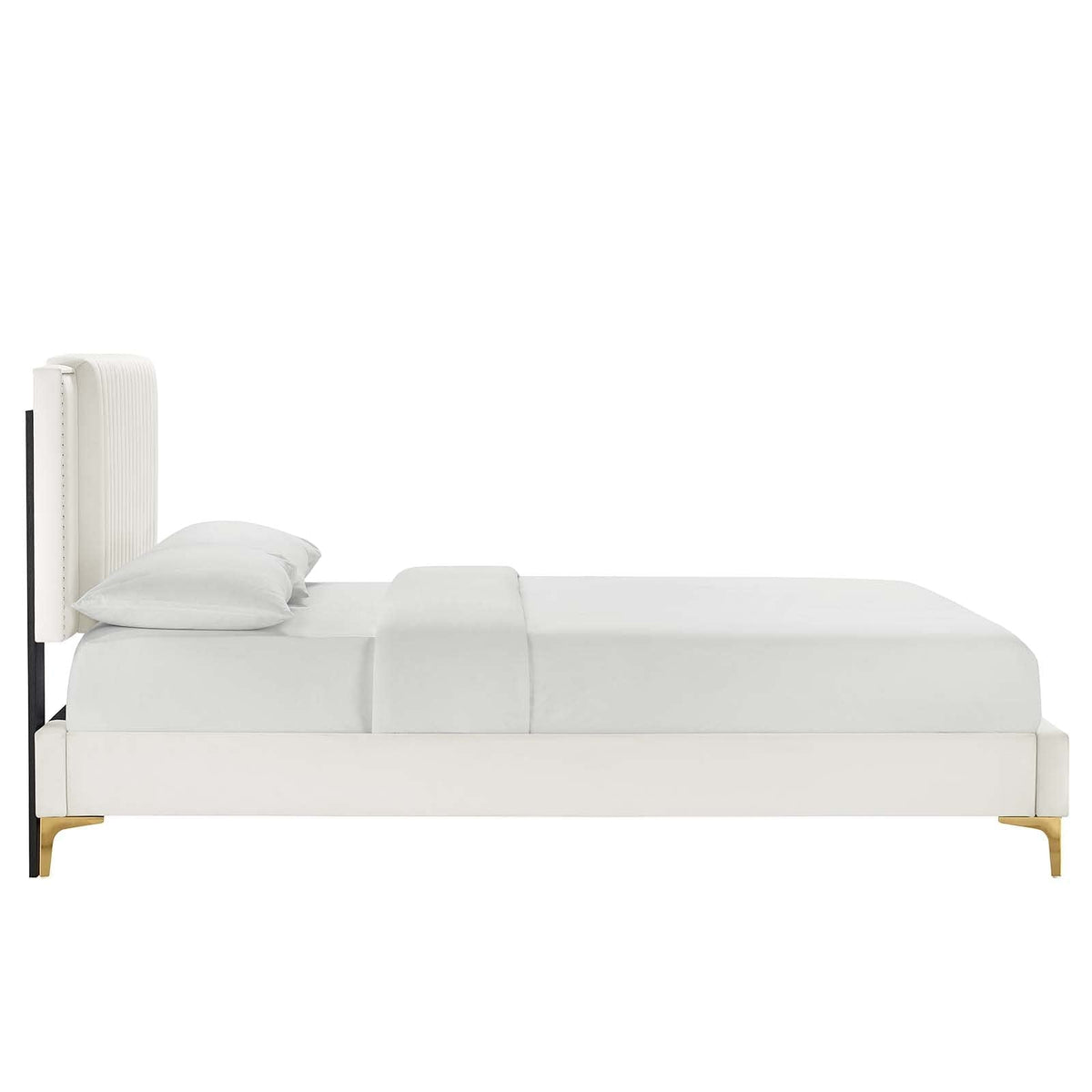 Modway Zahra Channel Tufted Performance Velvet Twin Platform Bed in White