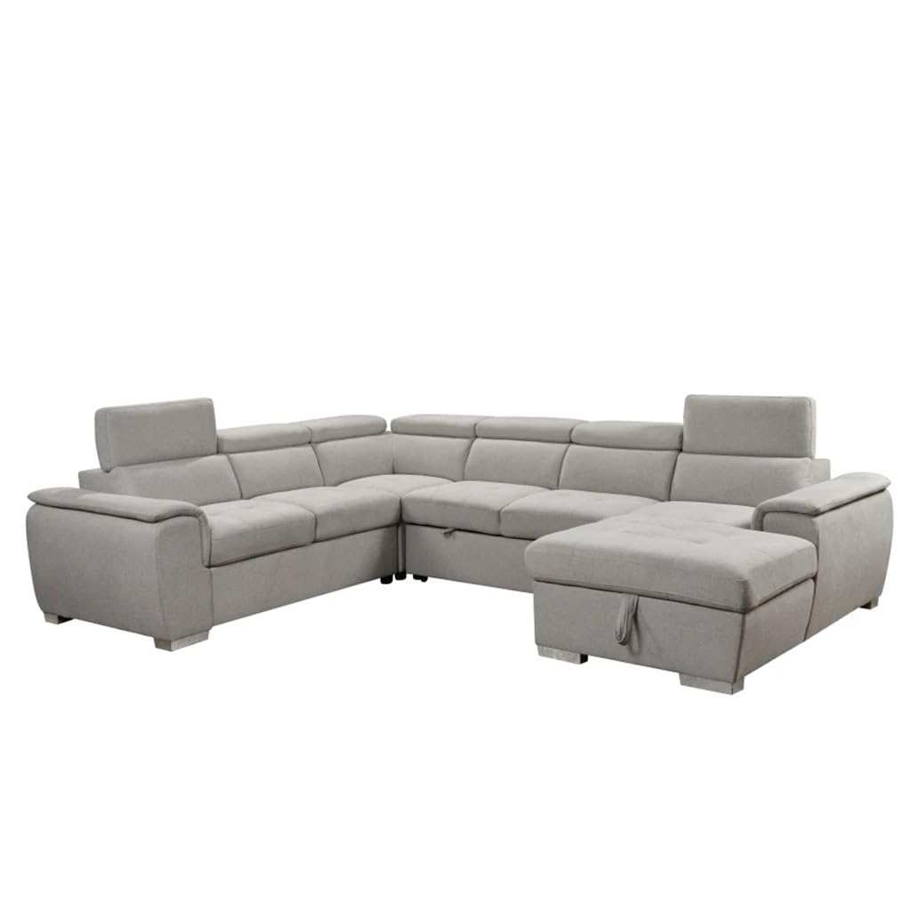 DUYHBAWRS 125" U Shaped 7-seat Sectional Sofa Couch with Adjustable Headrest, Bed with Storage Chaise-Pull Out