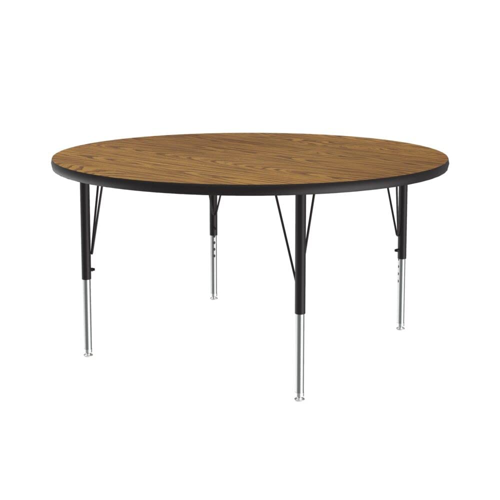 Correll 48" Round Classroom Activity Table, Height Adjustable (19"-29"), Medium Oak Durable Thermal Fused Laminate, School Furniture, Made in The USA