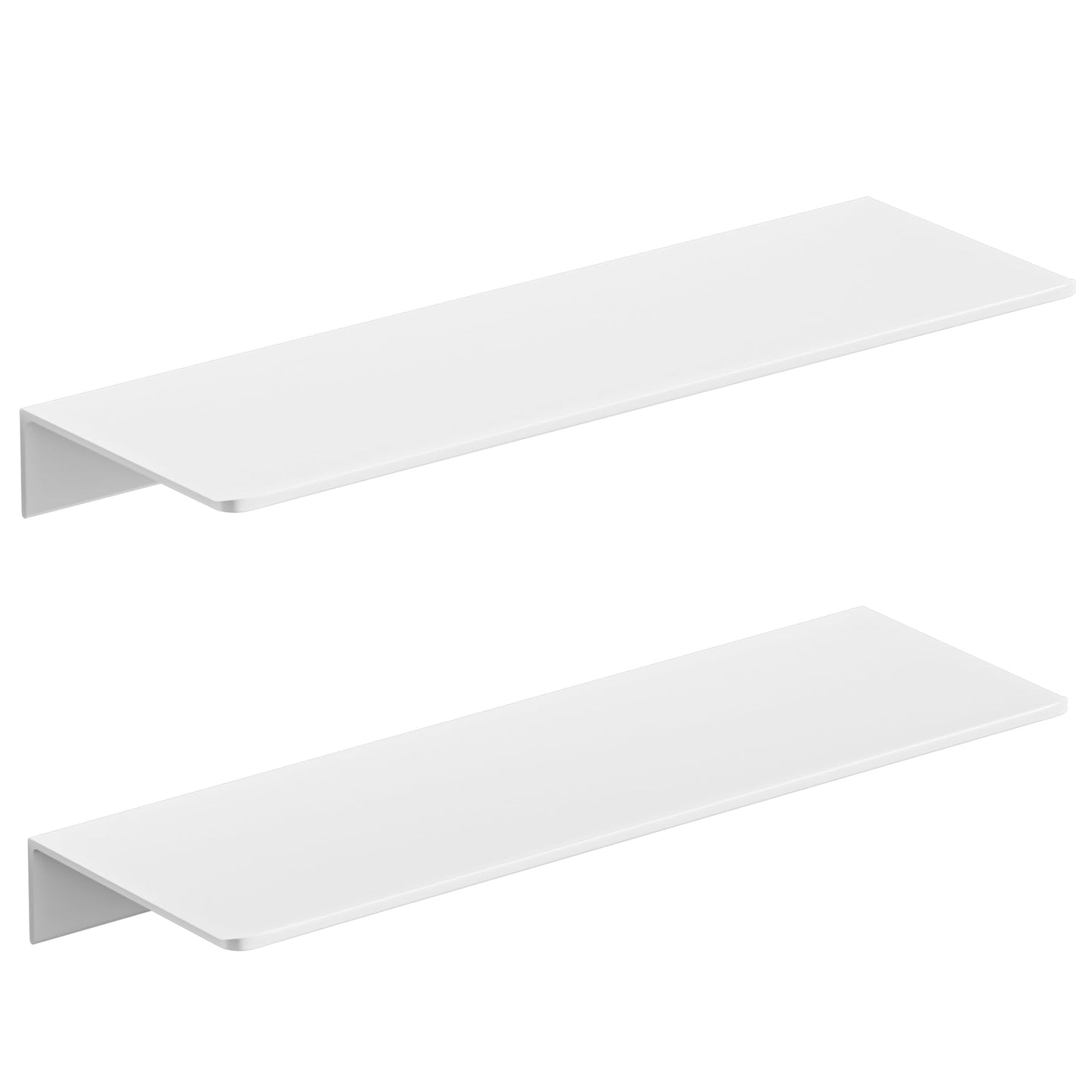 HNVNER 2-Piece Glossy White Metal Floating Shelves - Aluminum Alloy Wall Mounted Shelf No Drilling, Rust-Proof, 15.7" Width for Home Decor & Storage in Living Room, Bedroom, Bathroom