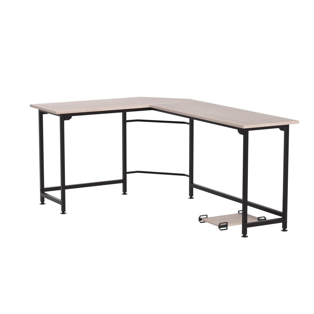 VECELO Corner Desk,Office Tables for Living Room for Small Space Triangle Computer Desk with Steel Frame Corner Shelves with Metal Frame Writing Desk for Workstation Classic White 66"
