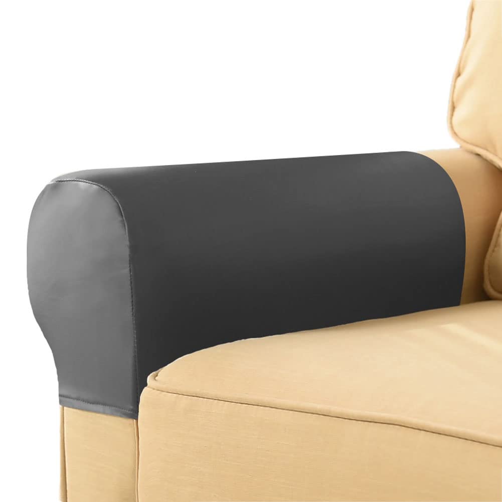 vctops Waterproof Faux Pu Leather Armrest Covers Vintage Stretch Arm Covers for Chairs Couch Sofa Armchair Slipcovers for Recliner Sofa 2pcs, Grey