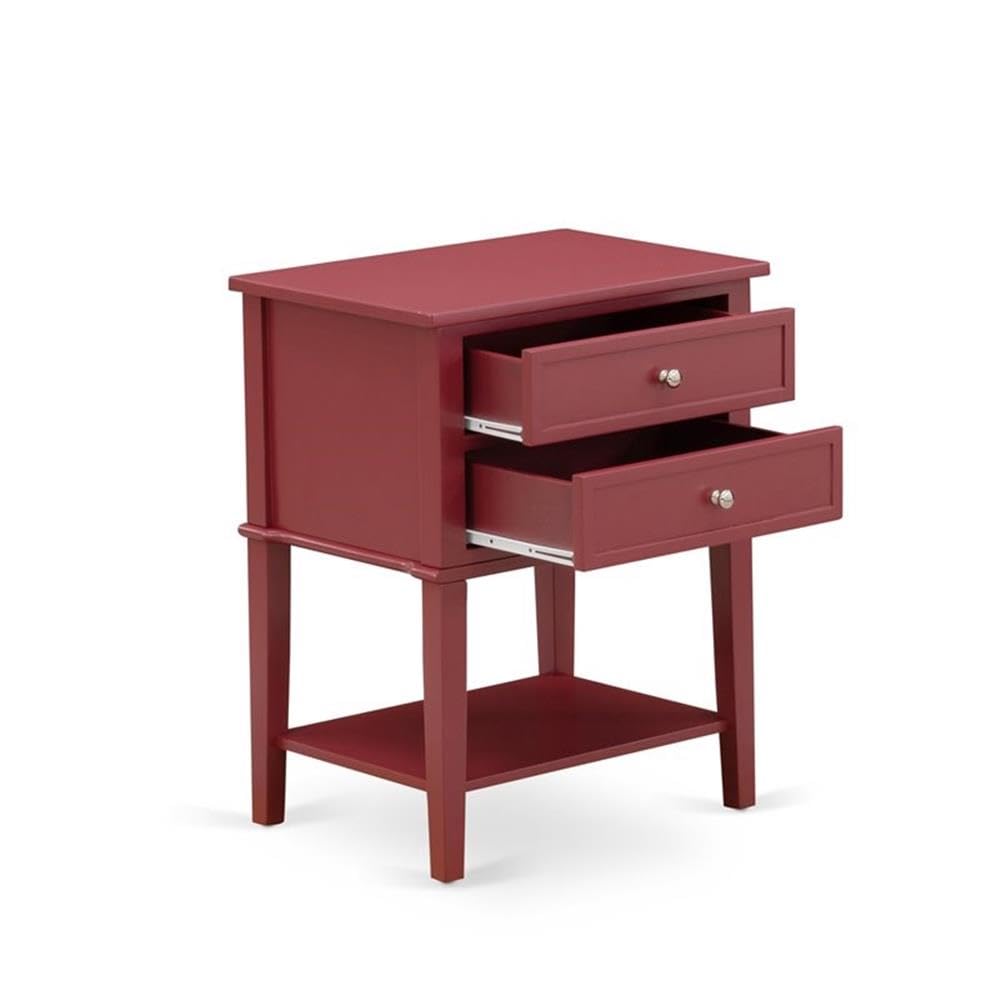 East West Furniture VL-13-ET Valencia Nightstand - Rectangle Modern End Table with 2 Drawers for Bedroom, 16x22 Inch Inch, Burgundy