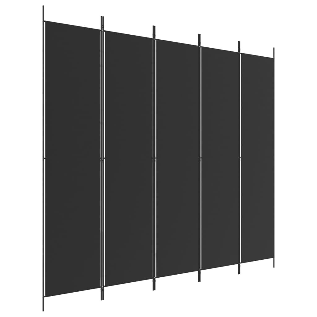 vidaXL vidaXL 5 Panel Room Divider, Folding Privacy Screen for Room Separation, Freestanding Divider Screen for Home Office, Modern Style, Black Fabric