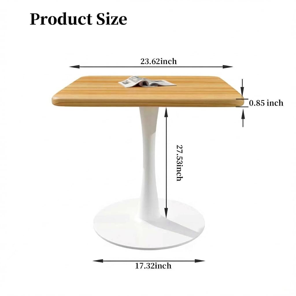 23.6" Square Small Dining Table for 2, Tulip Bistro Table with White Metal Pedestal Base, Modern Mid-Century Compact Kitchen Dining Piece for Home, Café, Restaurant, or Office