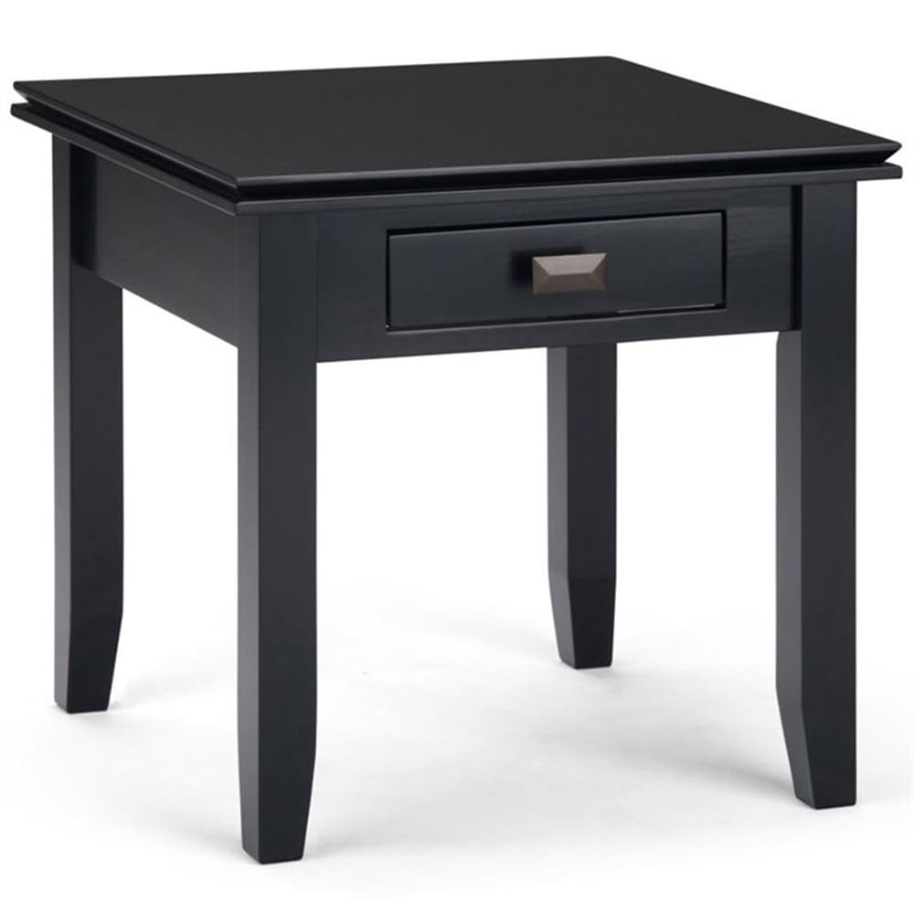 SIMPLIHOME Artisan SOLID WOOD 21 inch Wide Square Transitional End Side Table in Black for the Living Room and Bedroom