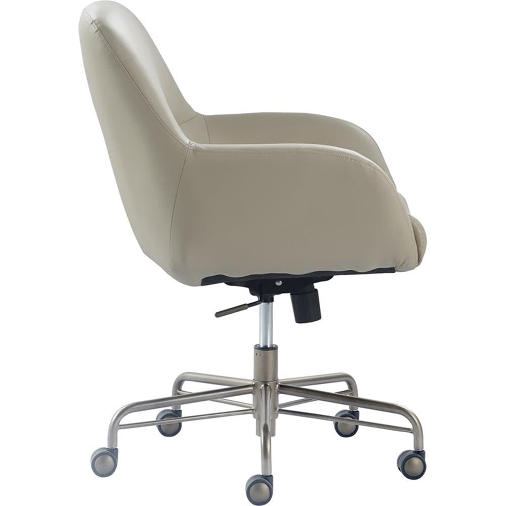 Tommy Hilfiger Forester Luxury Bonded Leather Home Office Chair, Modern Round Swivel Accent Seating with Arms, Adjustable Height and Recline, Cream