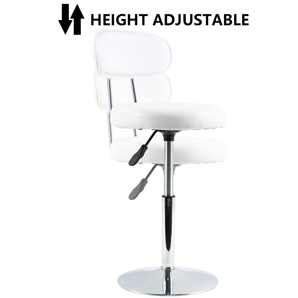 FURWOO PU Leather Spa Salon Stool with Back - Small Desk Stool in White