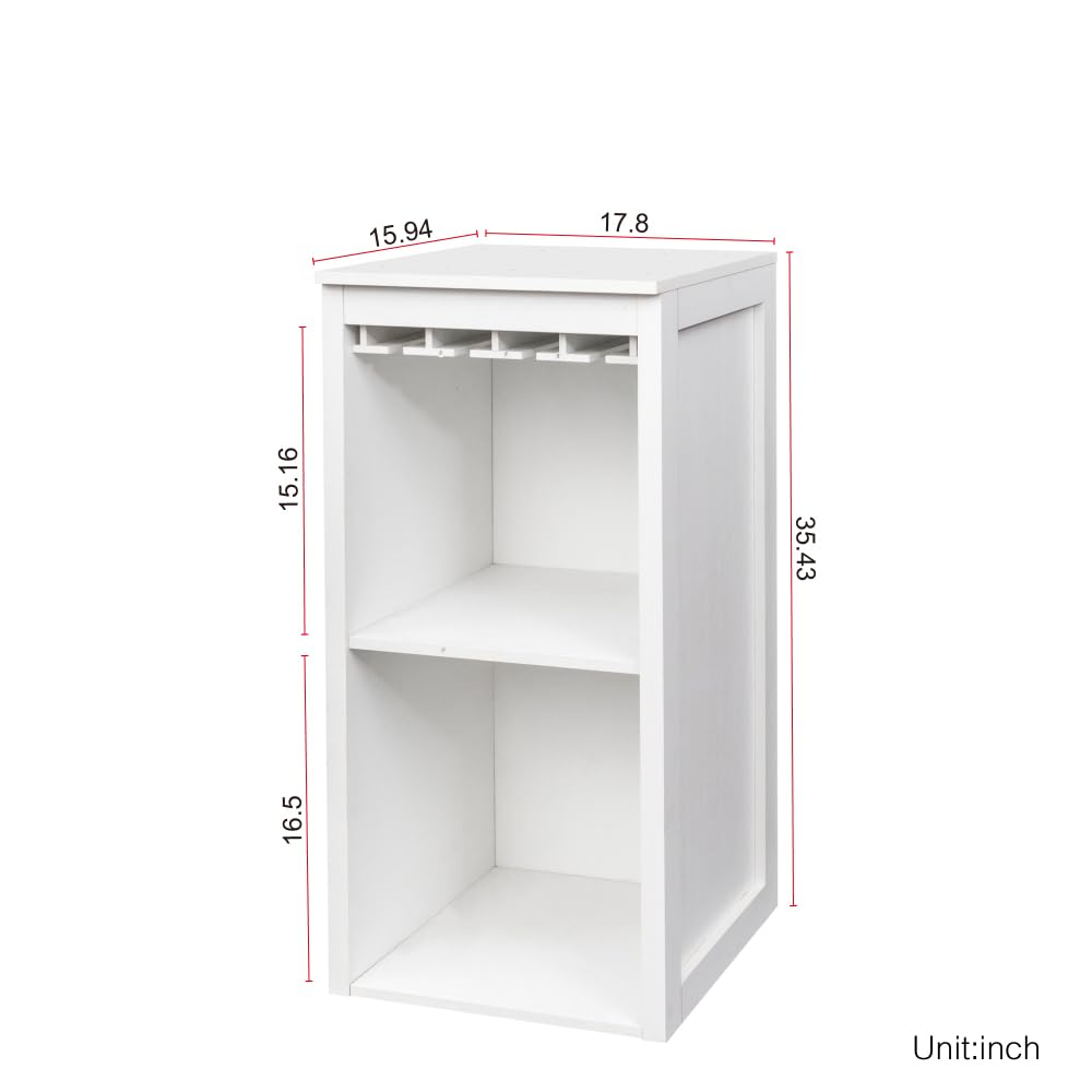Brown Walnut Color Modular Wine bar Cabinet with Storage Shelves with Hutch for Dining Room (White + MDF)