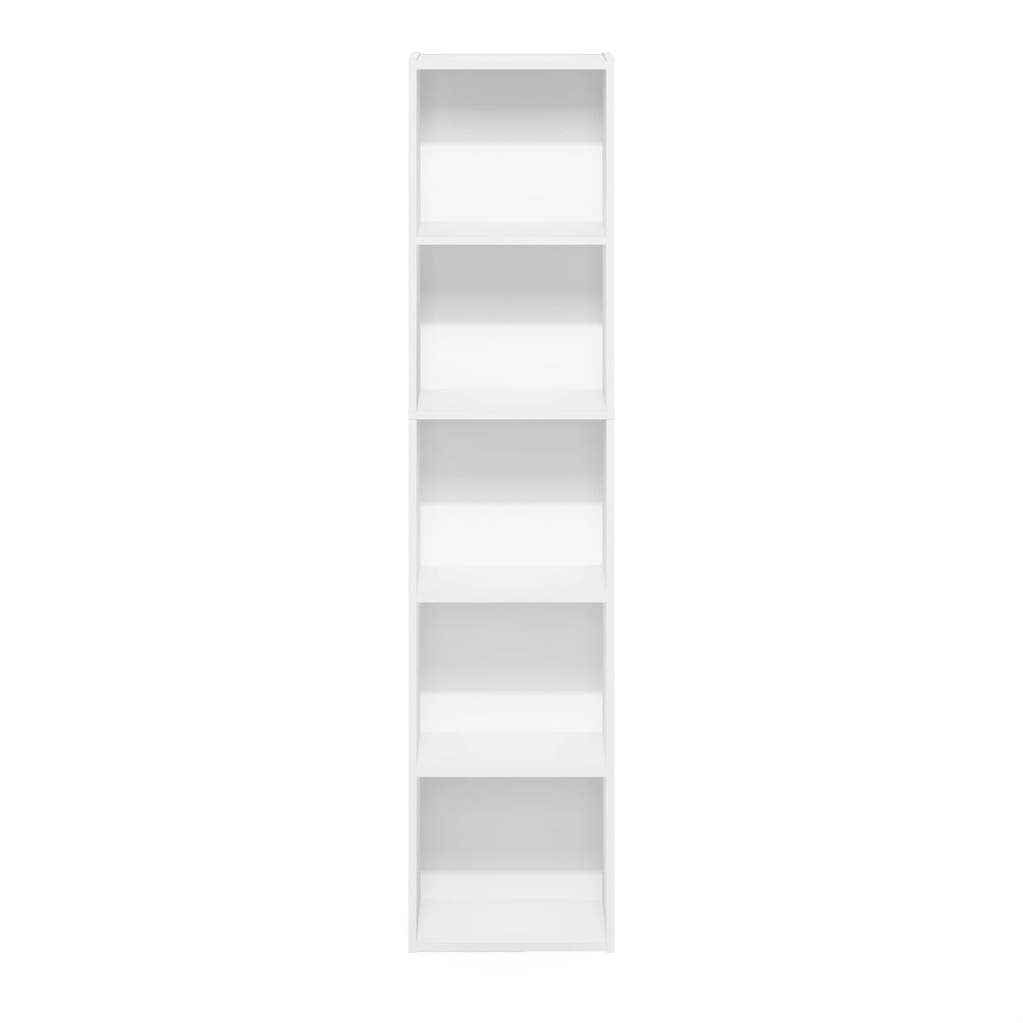 Furinno PASIR Book Shelf, 5-Tier Modern Bookshelf, Open Shelves Bookcase 9 x 12 x 52, Easy Assembly, for Living Room, Bedroom, Home Office, White