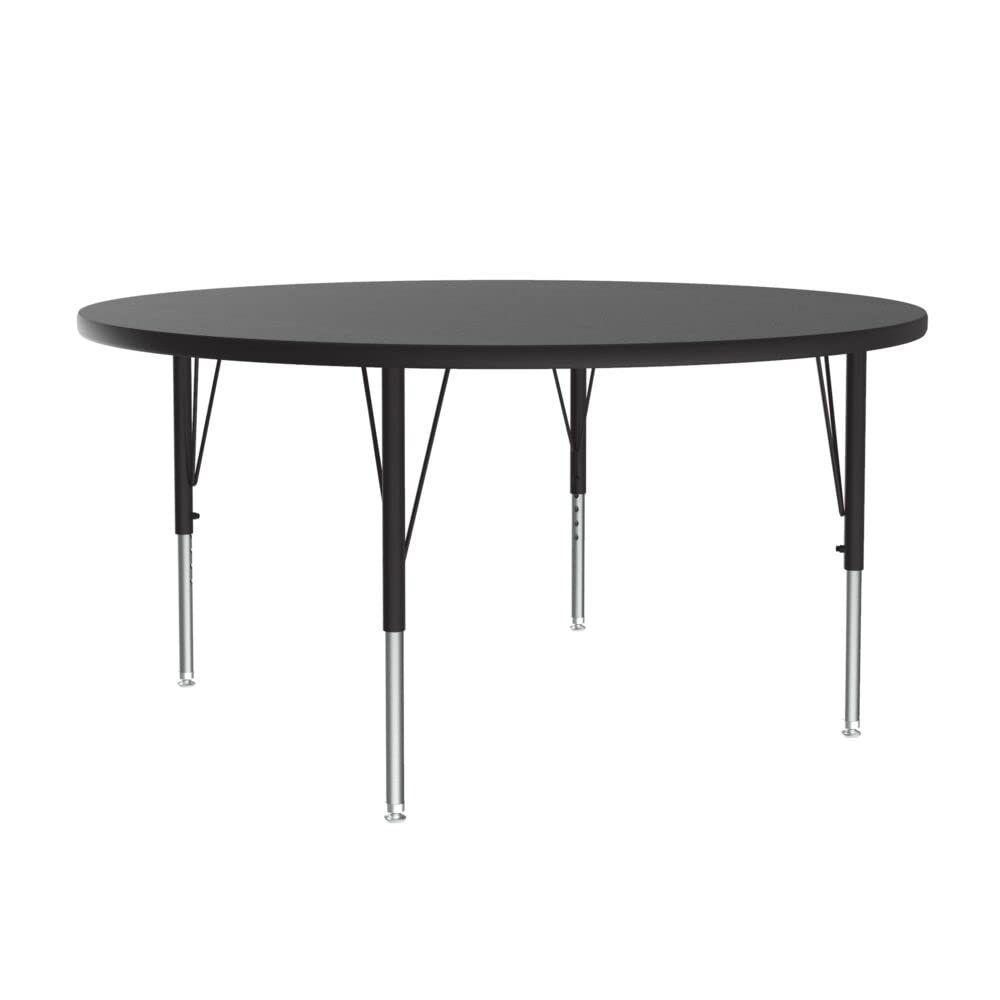 Correll 48" Round Classroom Activity Table, Height Adjustable (19"-29"), Black Granite Durable Thermal Fused Laminate, School Furniture, Made in The USA