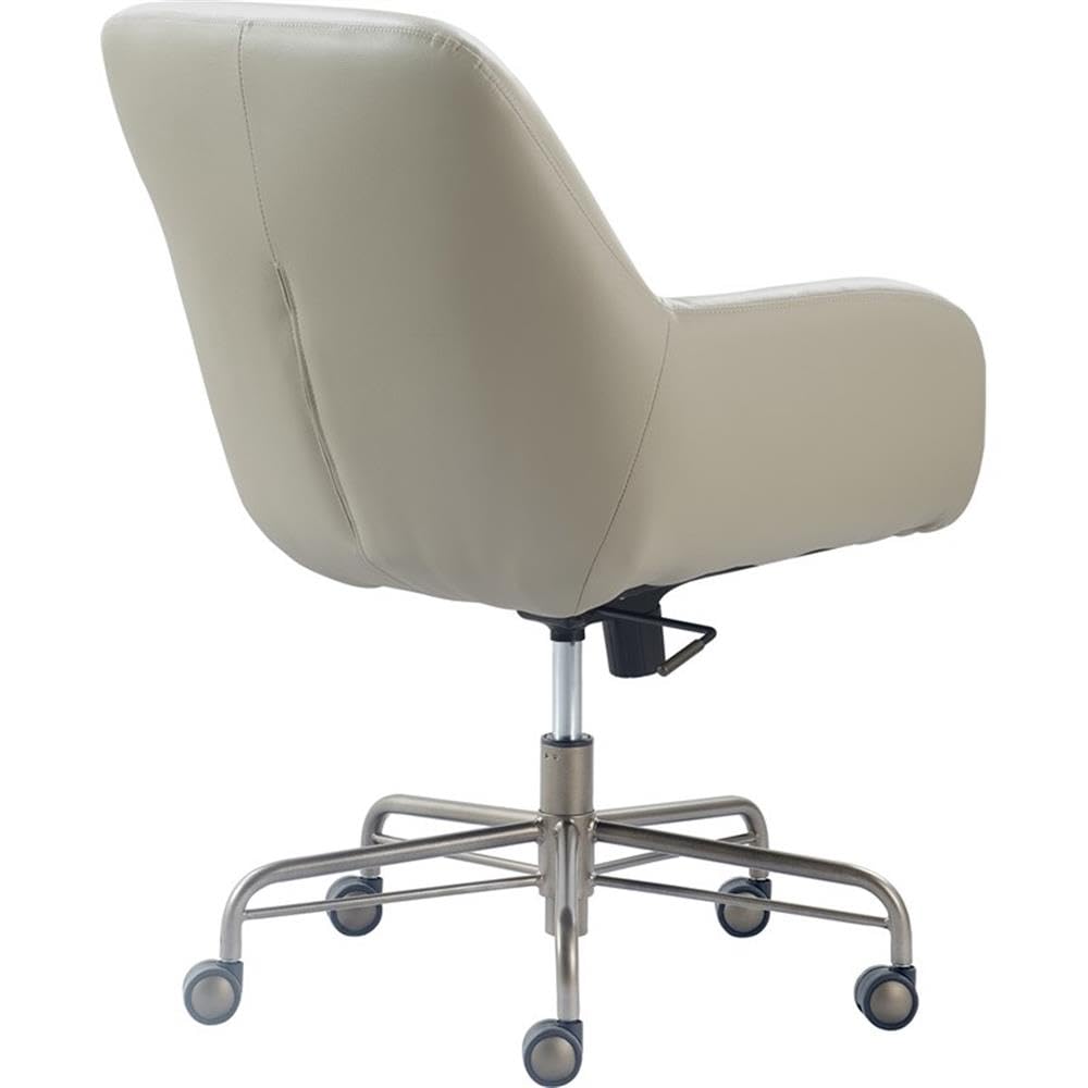 Tommy Hilfiger Forester Luxury Bonded Leather Home Office Chair, Modern Round Swivel Accent Seating with Arms, Adjustable Height and Recline, Cream
