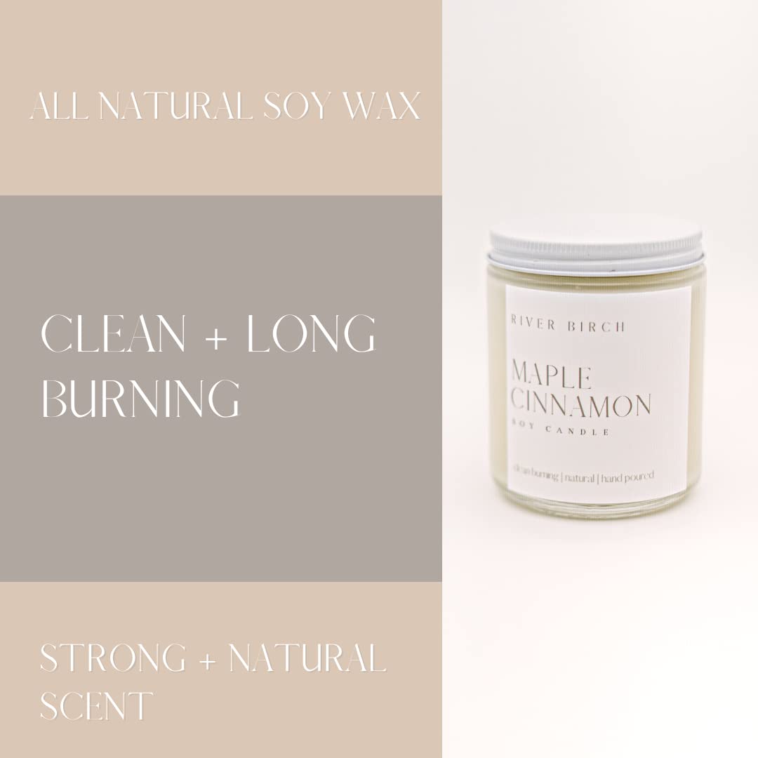 River Birch Candles Maple Cinnamon Scented Candle | Premium, All-Natural, Non-Toxic, Soy Candles | 8.5oz 40 Hr Burn Time | Cozy Relaxing Gifts for Home