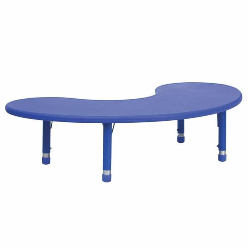 Flash Furniture 35''W x 65''L Half-Moon Blue Plastic Height Adjustable Activity Table
