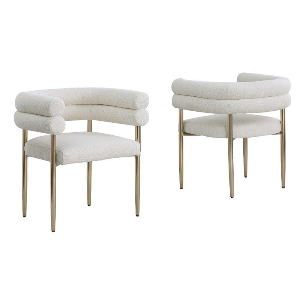 Modern Double Bolster Dining Chairs Set of 2, Teddy Upholstered Tub Chairs with Gold Base, Mid-Century Accent Chairs for Dining Room, Living Room, & Office (Beige Teddy/Gold)