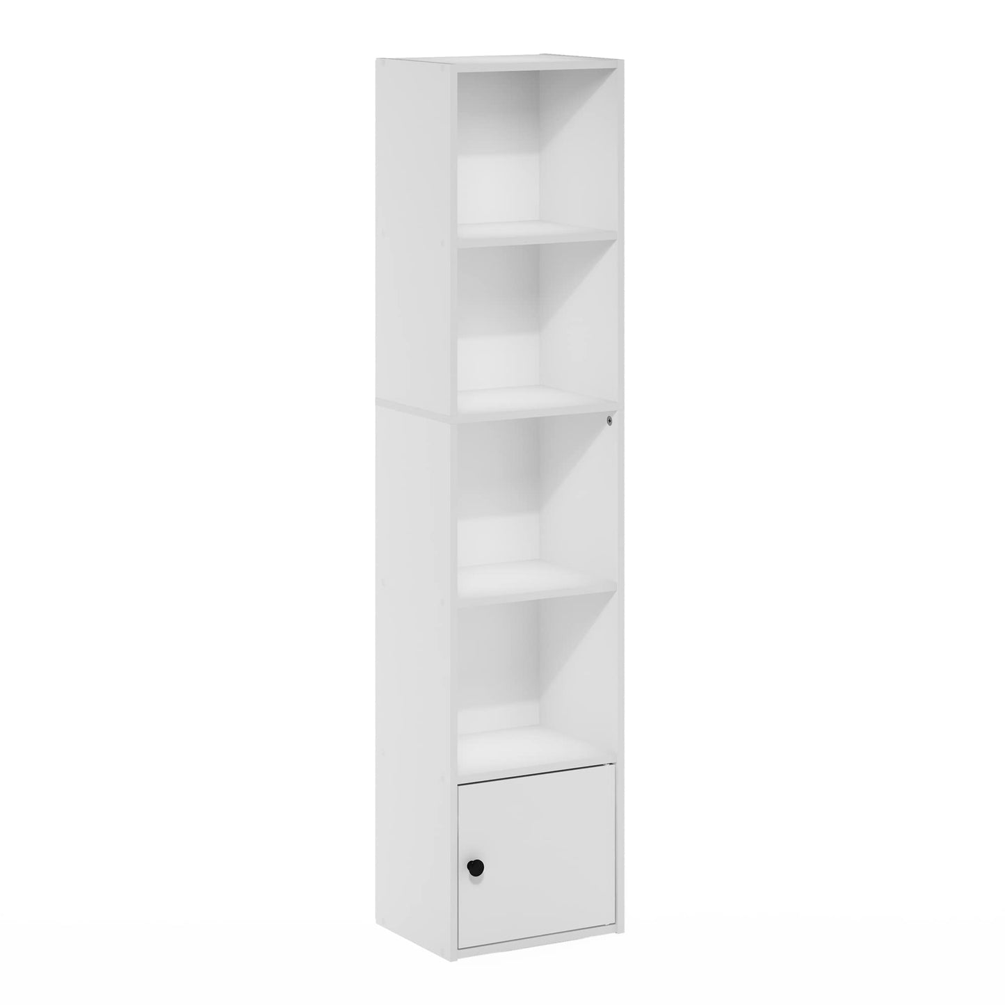 Furinno LUDER Book Shelf, 5-Tier Modern Bookshelf, Bookcase with 1 Door Storage Cabinet, 9.3 x 12 x 52, for Organization and Storage, for Living Room, Bedroom, Home Office, White
