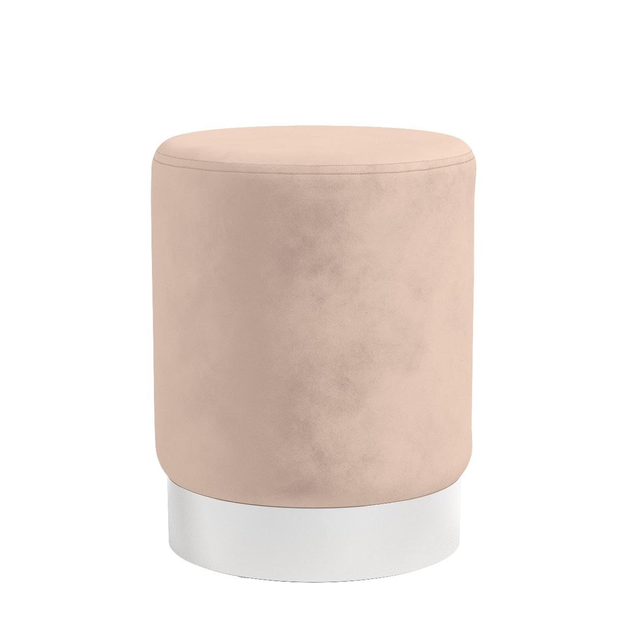 BIRDROCK HOME Round Ottoman Foot Stool – Modern Soft Padded Velvet Vanity Chair with Silver Metal Trim – Accent Chair or Foot Rest for Living Room, Bedroom, or Dressing Room (Taupe)