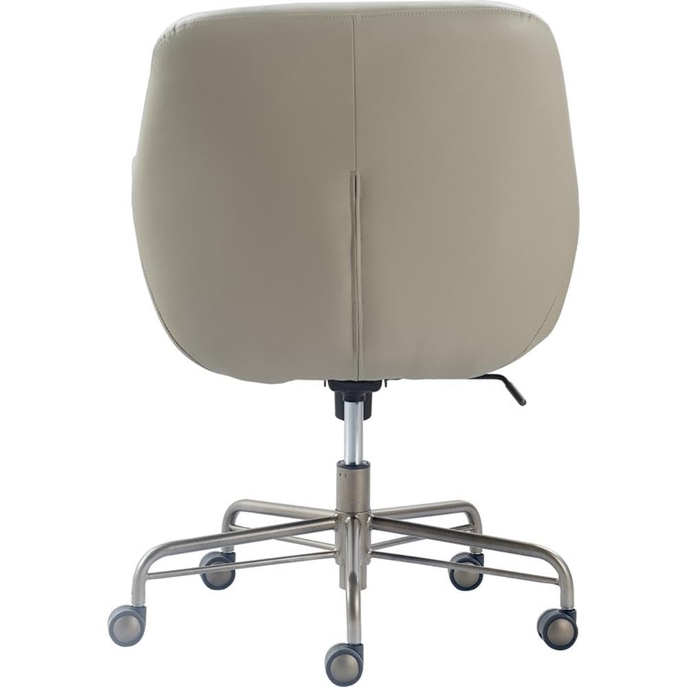 Tommy Hilfiger Forester Luxury Bonded Leather Home Office Chair, Modern Round Swivel Accent Seating with Arms, Adjustable Height and Recline, Cream